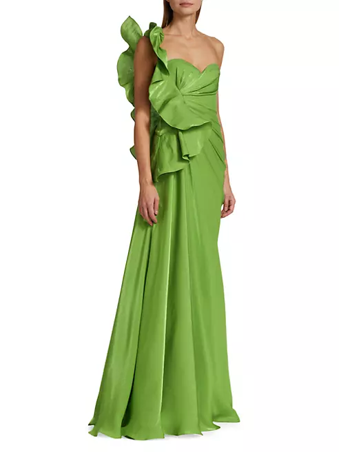 Shop Badgley Mischka Botanical Leaf One-Shoulder Gown | Saks Fifth Avenue