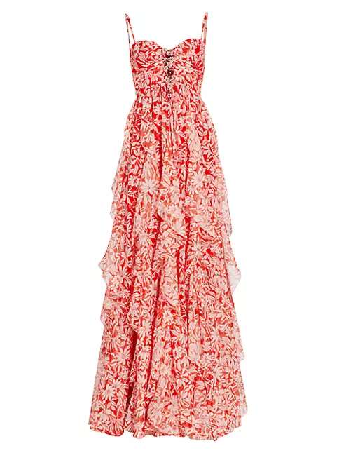 Shop Badgley Mischka Embellished Floral Ruffled Gown | Saks Fifth Avenue
