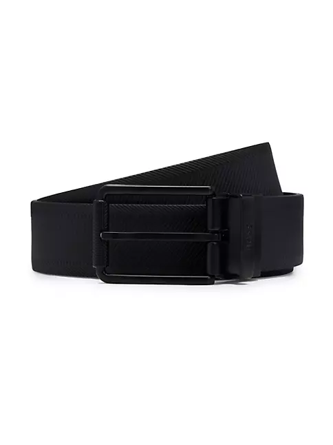 Shop BOSS Reversible leather belt with black-varnished roller buckle ...