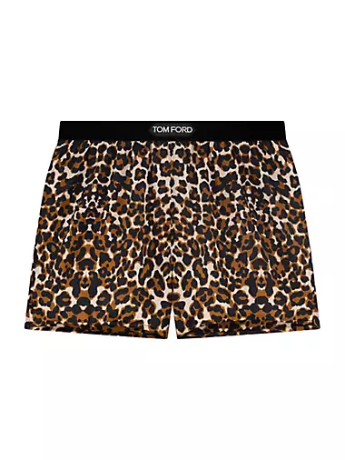 Leopard-Print Silk-Blend Shorts