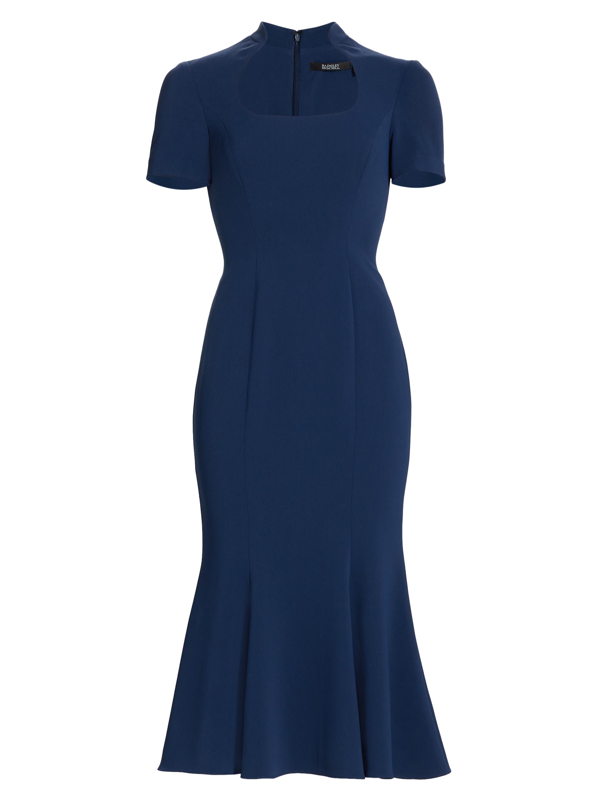 VENUS CHAMPAGNE STITCHED V-NECK HIGH-WAISTED FISHTAIL MIDI DRESS main image 1