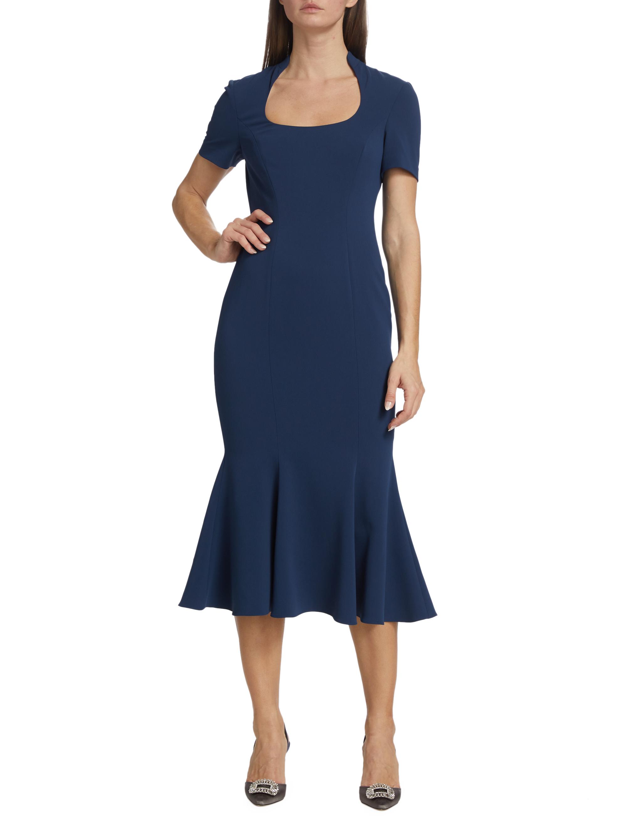 VENUS CHAMPAGNE STITCHED V-NECK HIGH-WAISTED FISHTAIL MIDI DRESS main image 0