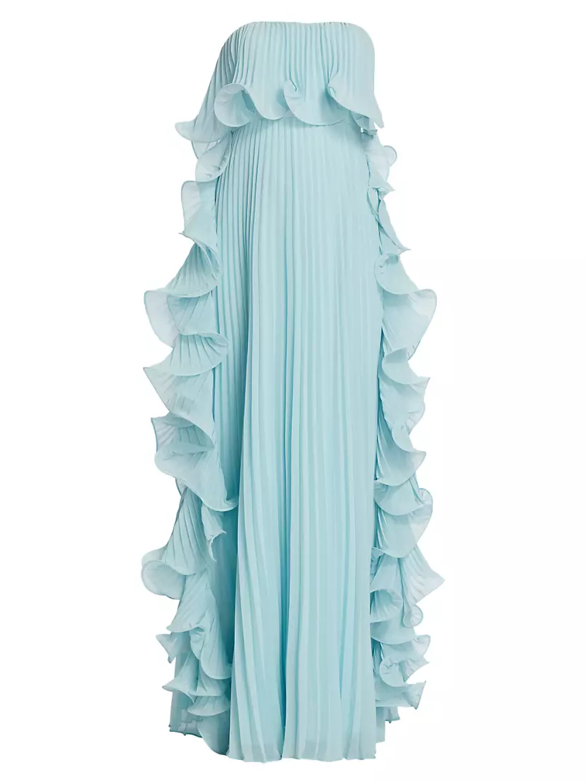 Shop Badgley Mischka Strapless Pleated Ruffle Gown | Saks Fifth Avenue