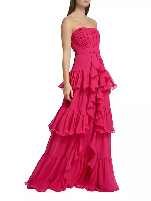 Shop Badgley Mischka Strapless Tiered Ruffle Gown | Saks Fifth Avenue