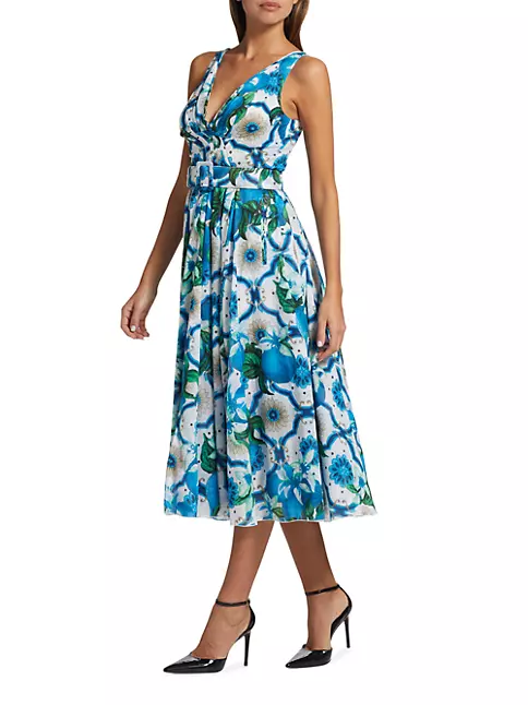 Shop Samantha Sung Vivien Belted Floral Midi-Dress | Saks Fifth Avenue