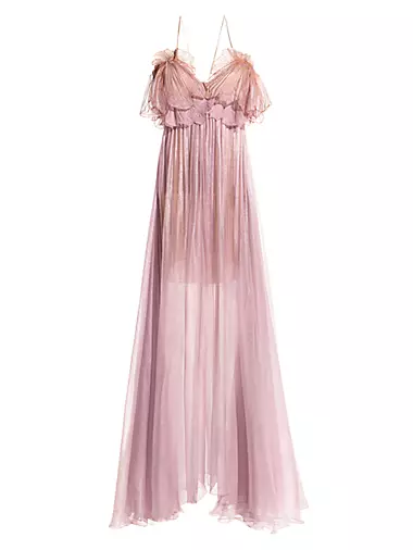 Ivette Metallic Silk Mousseline Dress