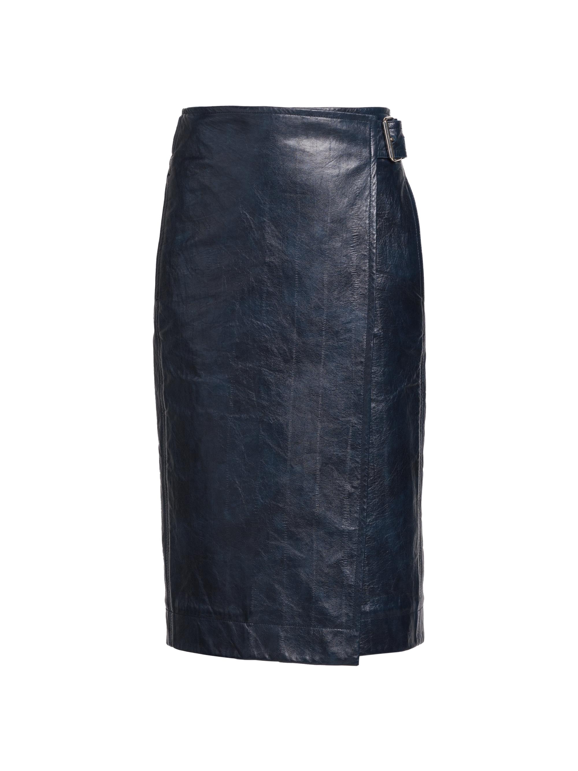 Belted Leather Wrap Midi-Skirt
