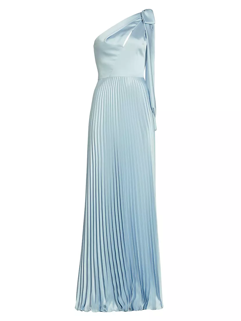 Shop Amsale Satin One-Shoulder Pleated Gown | Saks Fifth Avenue