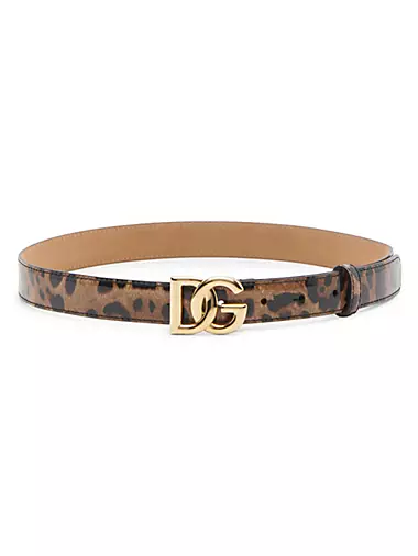 Leopard-Print Leather Belt