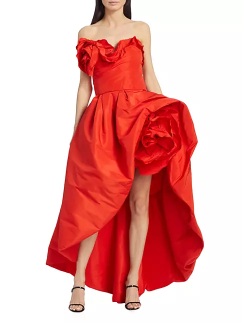 Shop Marchesa Strapless Sculptural Rose Faille Gown | Saks Fifth Avenue