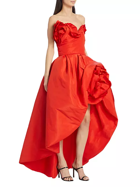 Shop Marchesa Strapless Sculptural Rose Faille Gown | Saks Fifth Avenue
