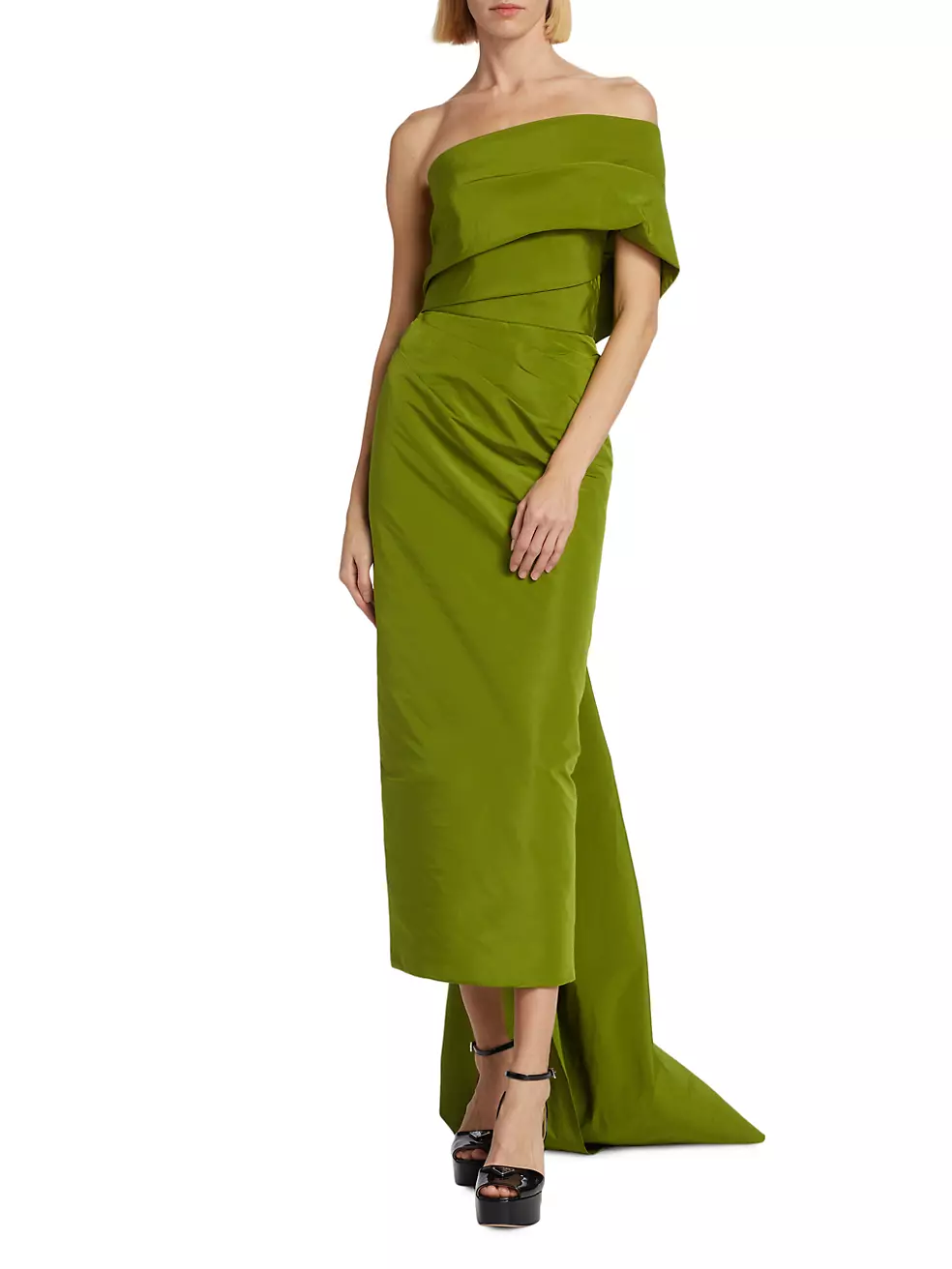 Shop Marchesa One-Shoulder Draped Faille Ankle Gown | Saks Fifth Avenue