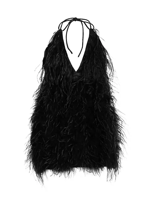 Shop Lamarque Solveig Feather Halter Minidress | Saks Fifth Avenue