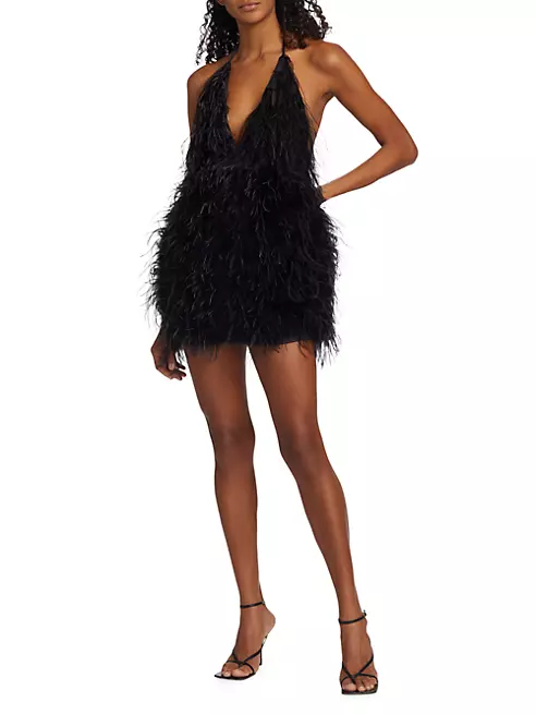 Shop Lamarque Solveig Feather Halter Minidress | Saks Fifth Avenue