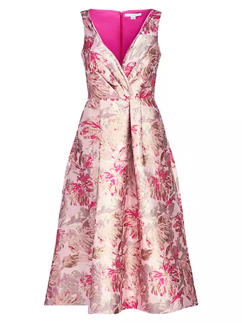 Shop Kay Unger Poppy Metallic Floral Jacquard Midi-Dress | Saks Fifth ...