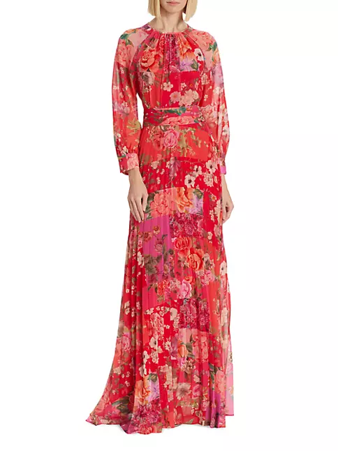 Shop Teri Jon by Rickie Freeman Long-Sleeve Floral Gown | Saks Fifth Avenue