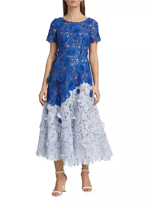 Shop Marchesa Notte 3D Guipure Lace Midi-Dress | Saks Fifth Avenue