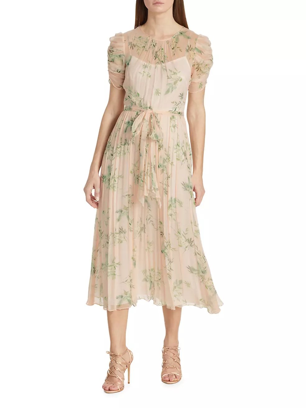 Shop ML Monique Lhuillier Floral Chiffon Pleated Midi-Dress | Saks ...