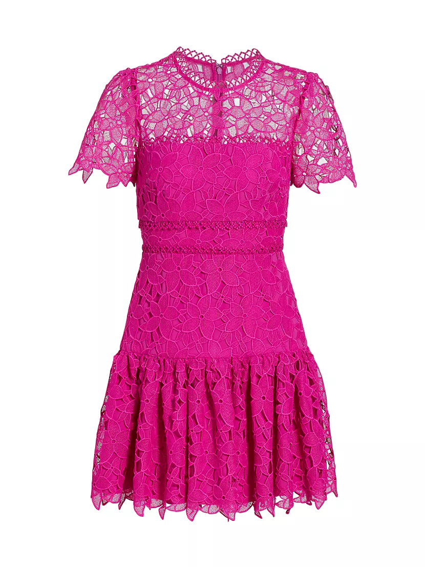 Shop ML Monique Lhuillier Short-Sleeve Floral Lace Minidress | Saks ...