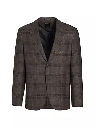 Windowpane Wool-Blend Two-Button Suit Jacket