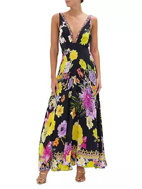Shop Camilla V-Neck Floral Silk Maxi Dress | Saks Fifth Avenue