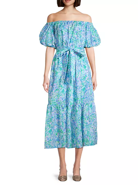 Shop Lilly Pulitzer Tamie Off-The-Shoulder Midi-Dress | Saks Fifth Avenue