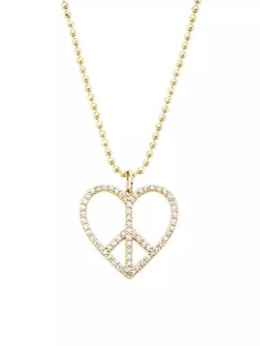 Psychedelic Grooves 14K Yellow Gold & 0.31 TCW Diamond Large Peace Heart Pendant Necklace