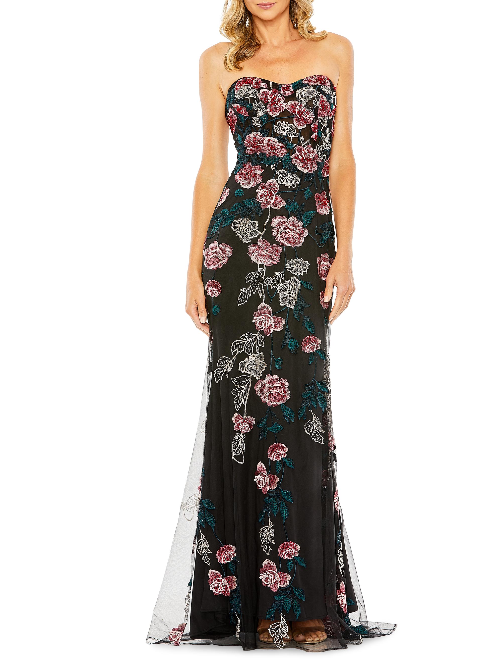 Shop Mac Duggal Floral Embroidered Strapless Gown Saks Fifth Avenue