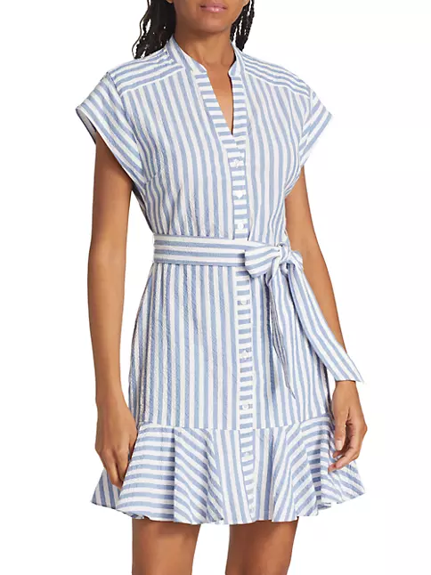 Shop Veronica Beard Avella Stripe Tie-Waist Minidress | Saks Fifth Avenue