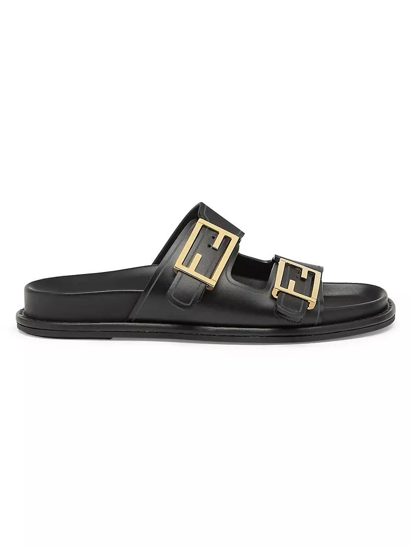 Shop Fendi Fendi Feel Buckle Leather Slides | Saks Fifth Avenue