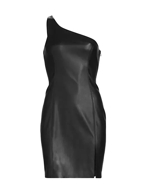 Shop susana monaco Faux Leather One-Shoulder Dress | Saks Fifth Avenue