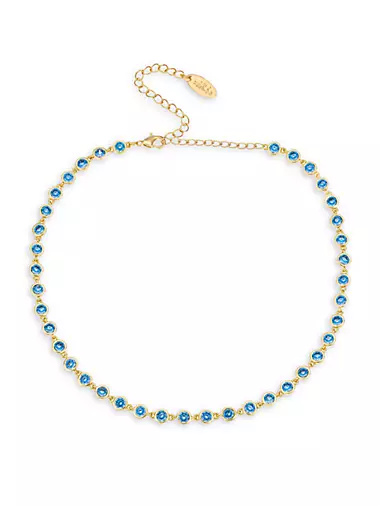 18K-Gold-Plated & Cubic Zirconia Disc Necklace