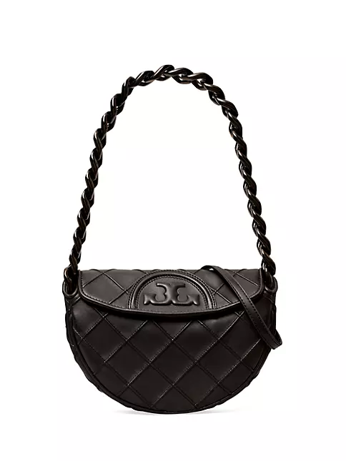 Fleming Double-Zip Mini Hobo Bag - Tory Burch - Black/Silver - Leather