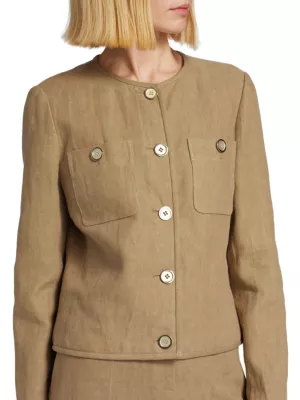 Shop Lafayette 148 New York Collarless Linen Jacket | Saks Fifth Avenue