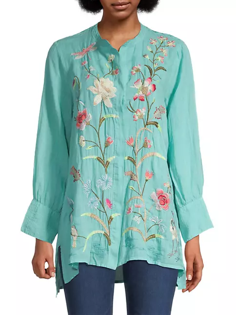 Shop Johnny Was Geniveve Voyager Embroidered Tunic Top | Saks Fifth Avenue