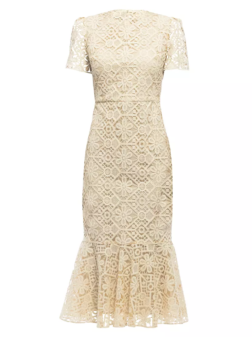 Shop Shoshanna Thompson Floral Lace Peplum Midi-Dress | Saks Fifth Avenue