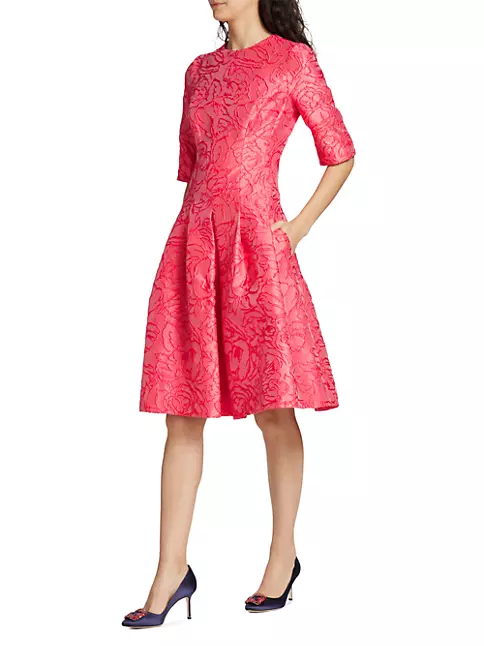 Shop Teri Jon by Rickie Freeman Floral Jacquard Knee-Length Dress ...