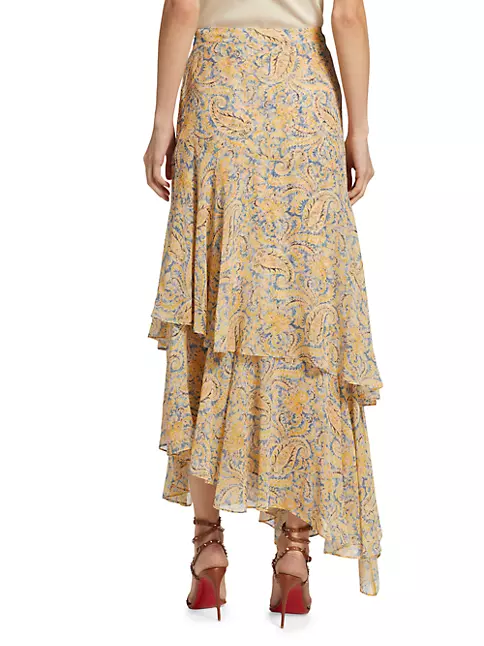 Shop Veronica Beard Kaneli Tiered Paisley Midi-Skirt | Saks Fifth Avenue
