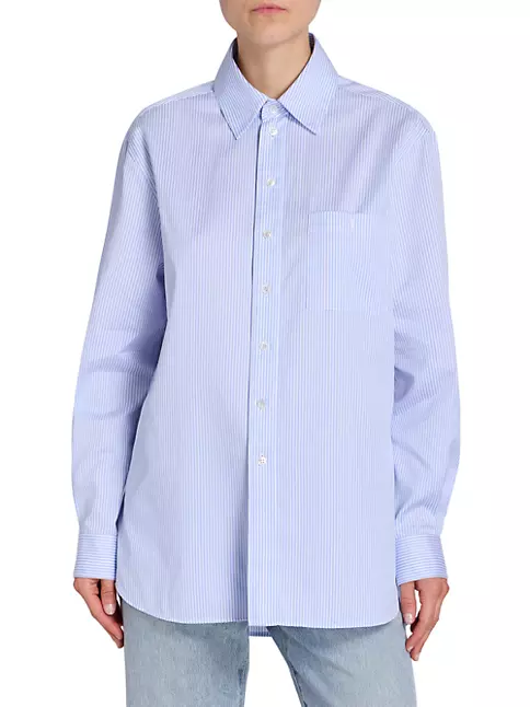 Saint Laurent Cassandre Shirt in Striped Cotton Poplin - Blue - Women - 40