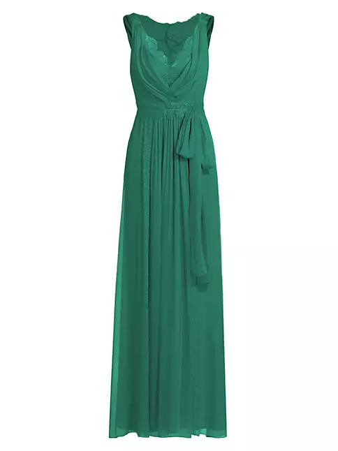 Shop Alberta Ferretti Lace-Embellished Chiffon Gown | Saks Fifth Avenue