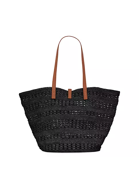 Shop Saint Laurent Panier Medium Bag in Crochet Raffia And Smooth ...