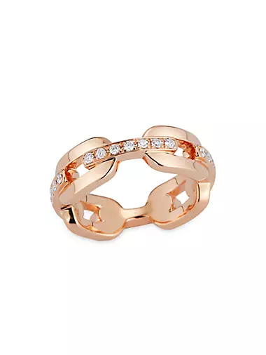 Saxon 18K Rose Gold & Diamond Flat Chain Ring