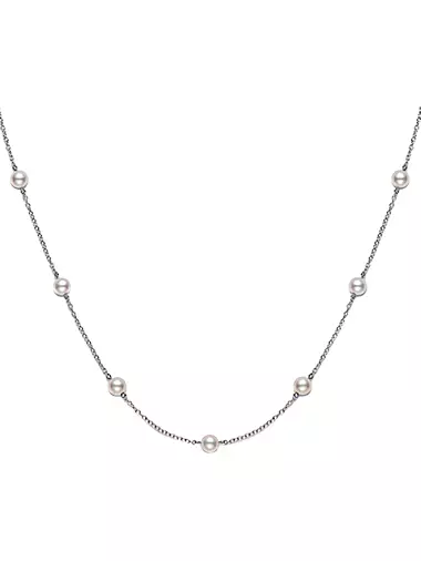 18K White Gold & 6.5MM Cultured Akoya Pearl Station Necklace