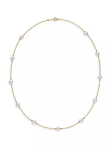 18K Yellow Gold & 6MM Cultured Akoya Pearl Station Necklace