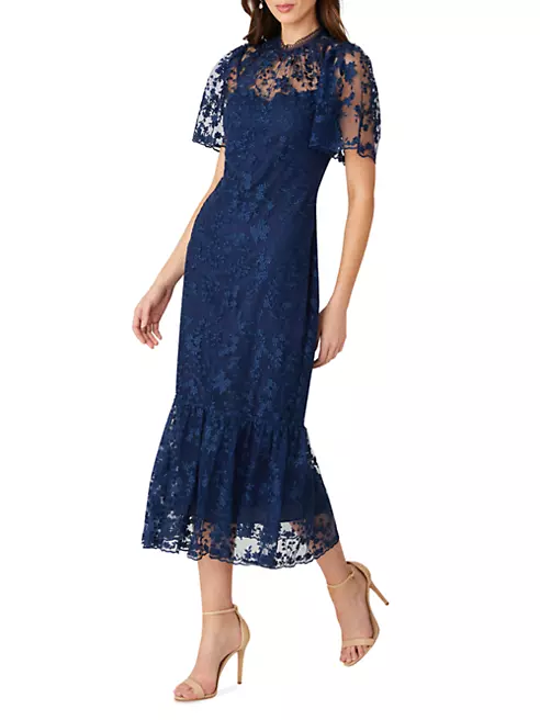 Shop Shoshanna Martine Floral Lace Midi-Dress | Saks Fifth Avenue