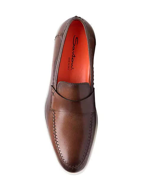 Shop Santoni Dowdy Burnished Leather Loafers | Saks Fifth Avenue