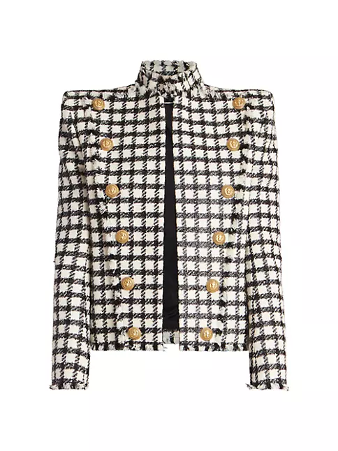 Shop Balmain Side To Side Check Tweed Jacket | Saks Fifth Avenue