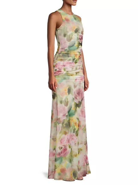 Shop Black Halo Una Ruched Floral Gown | Saks Fifth Avenue