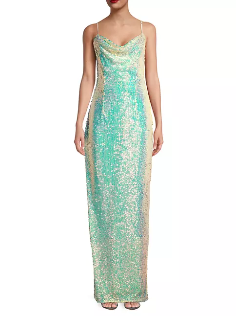 Shop Liv Foster Cowlneck Sequined Column Gown | Saks Fifth Avenue