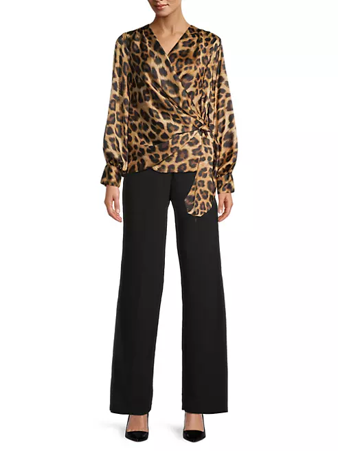 Shop Karmamia Ines Leopard Draped Satin Blouse | Saks Fifth Avenue